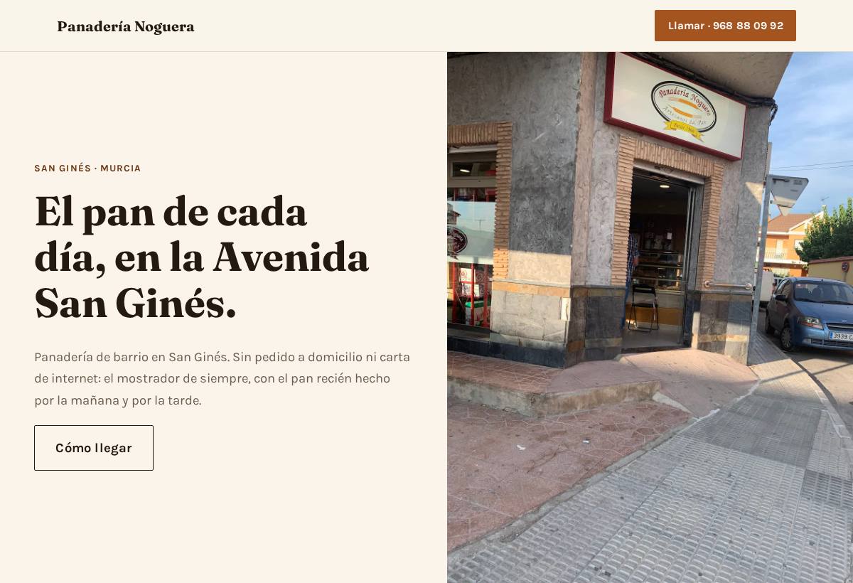 Portada de la web de Panadería Noguera