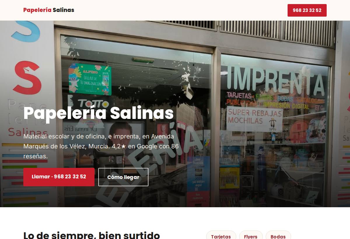 Portada de la web de Papelería Salinas